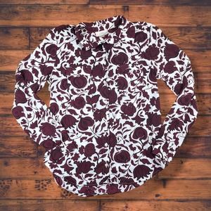 Womens red and white loft lightweight thin floral casual button down blouse S